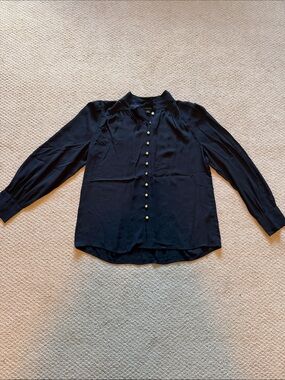 Ann Taylor Black Pearl-Button Long-Sleeve Blouse